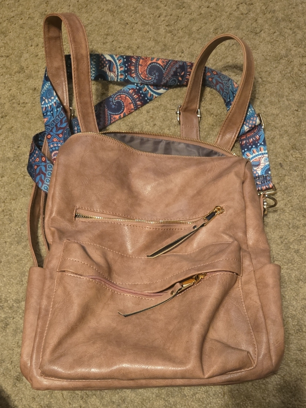 Stylish Faux Leather Backpack Purse - Blush Pink